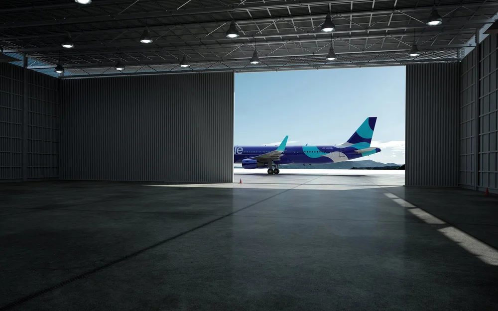 JetBlue A321neo emerging from hangar